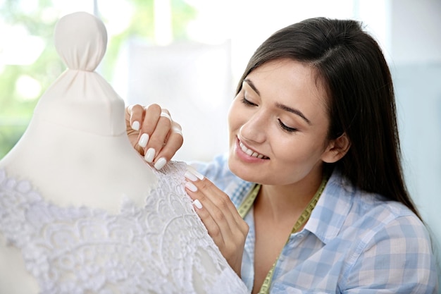 happy customer with embroidered pillow